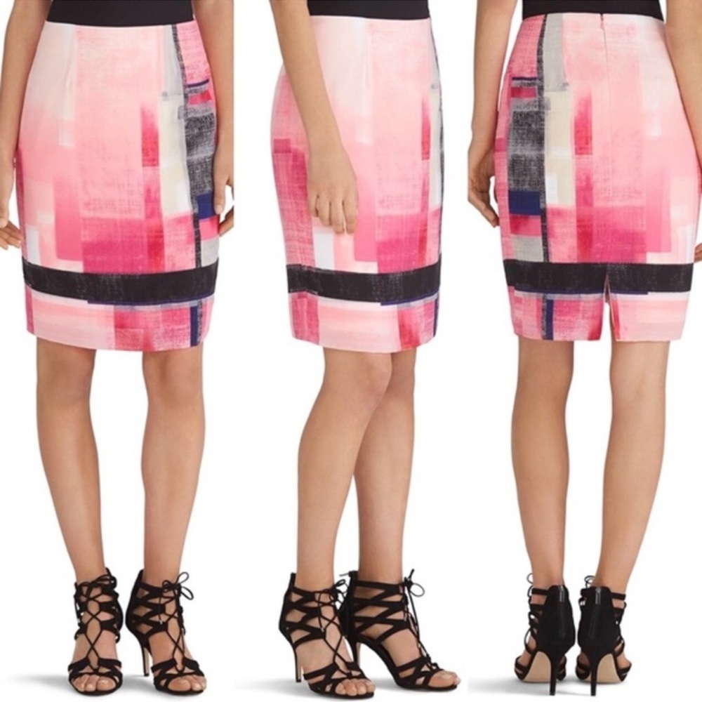 White House Black Market Pink Abstract Print Pencil Skirt